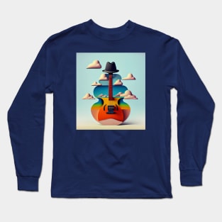 Surrealistic Guitar with a Black Hat Long Sleeve T-Shirt